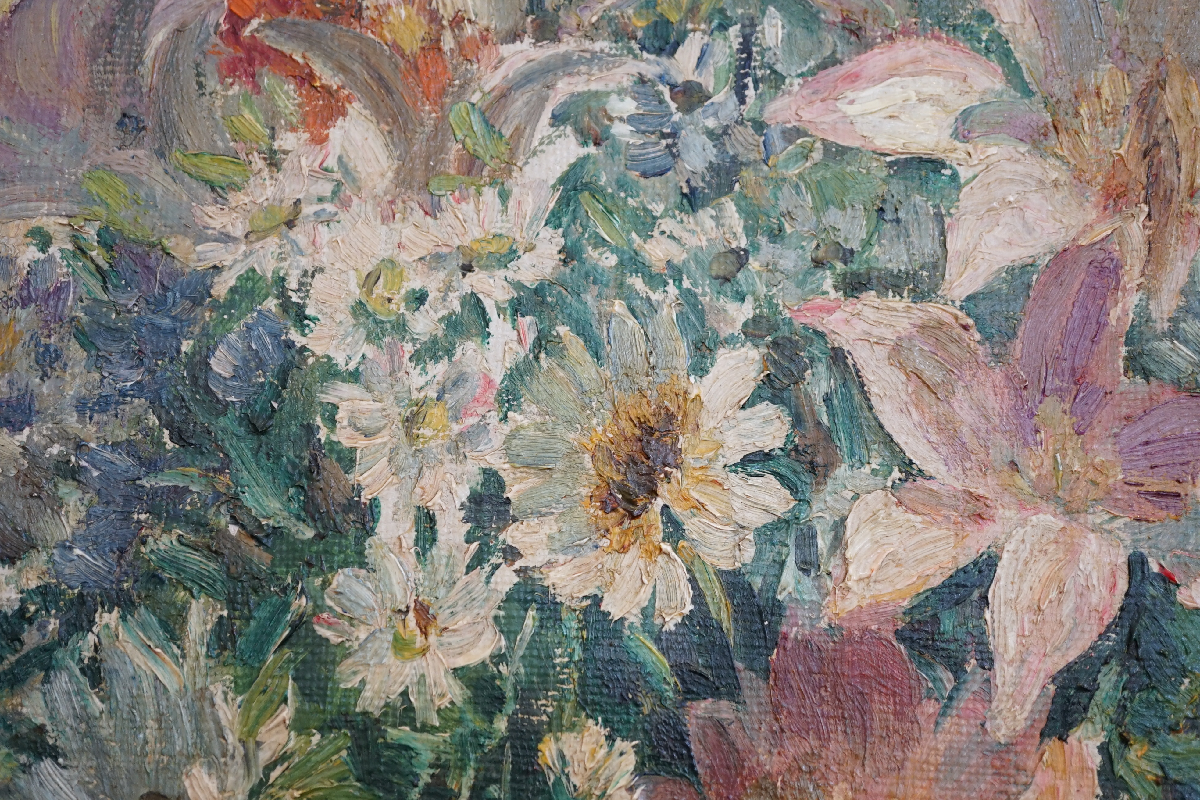 Attributed to Dorothea Sharp ROI RBA (1873-1955), Still life of summer flowers in a white vase, oil on canvas, 56 x 50cm